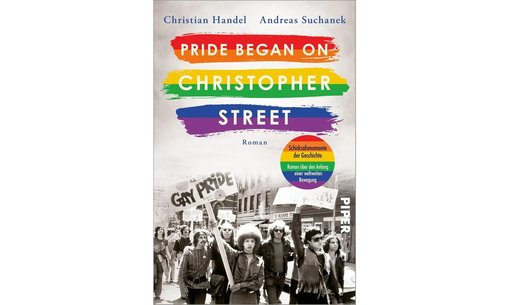 Cover des Buches. Eine Regenbogenfahne mit dem Buchtitel. Ein Aufkleber verweist auf die Reihe. Darunter ein Photo von protestierenden Menschen mit Schild "Gay Pride".